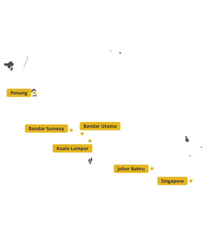Map showing Aeroline's network in Singapore and Malaysia